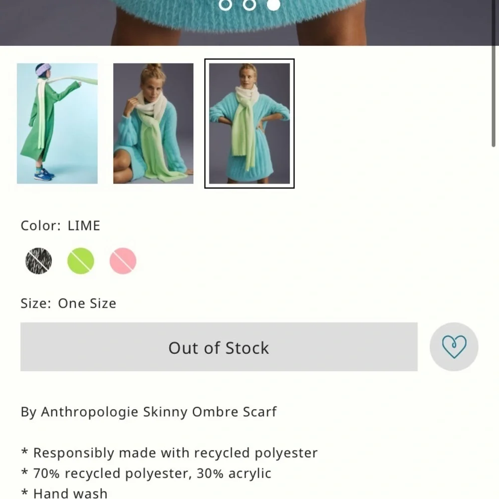 Anthropologie ombré green skinny scarf new without tags